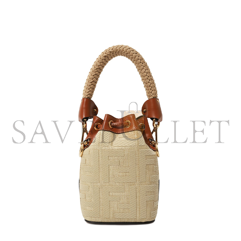 FENDI STRAW FF MINI MON TRESOR BUCKET BAG 8BS010AP4MF1LMM (18*12*10cm)